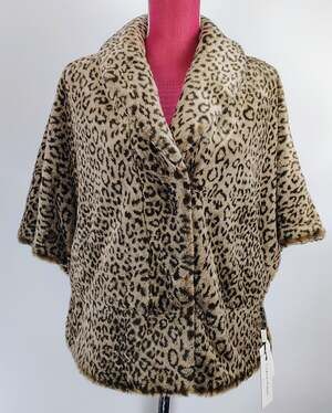 Calvin Klein Leopard Faux Fur Cape Jacket Sz L Shawl Collar Cocoon Streetwear